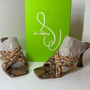 Sam Elderman Marjorie Dark Wheat Snakeskin Slip-on Heels sz 9.5 M